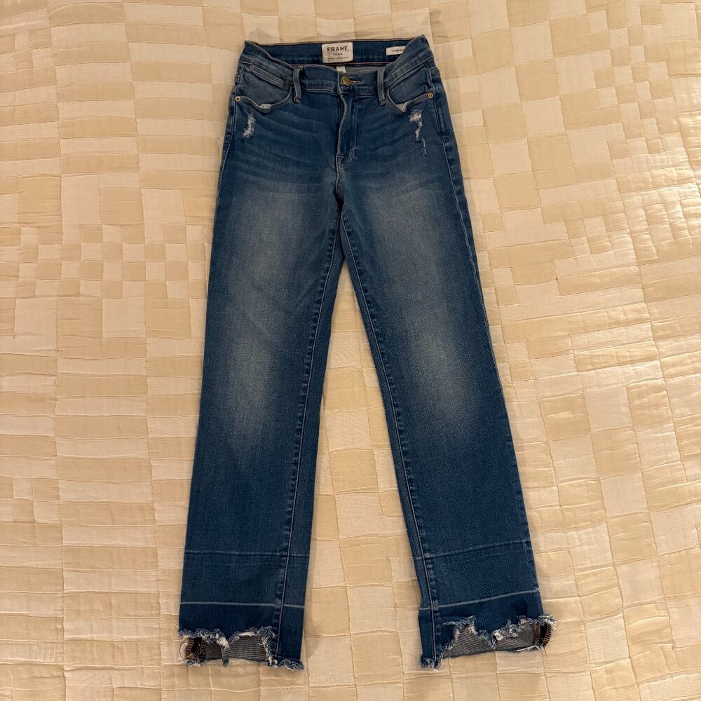 Frame Le High Chewed Hem Ankle Straight Leg Jeans In Cobbert Rips
